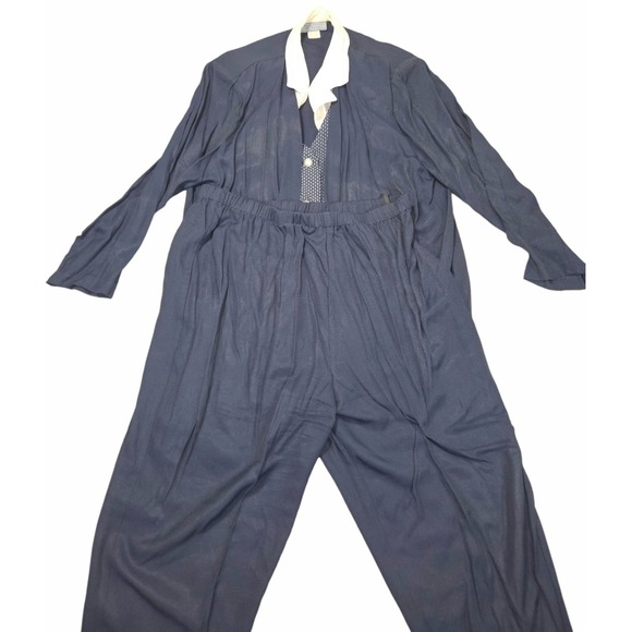 DeFrantoria Ltd. Pants - VTG DE Frantoria Pantsuit Set Navy Blue White Mock Vest Pants 3pc Lagenlook 18P
